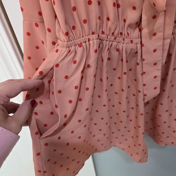 White Fox Polka Dot Bell Sleeve Romper Orange Red Women’s Size M - Picture 8 of 13